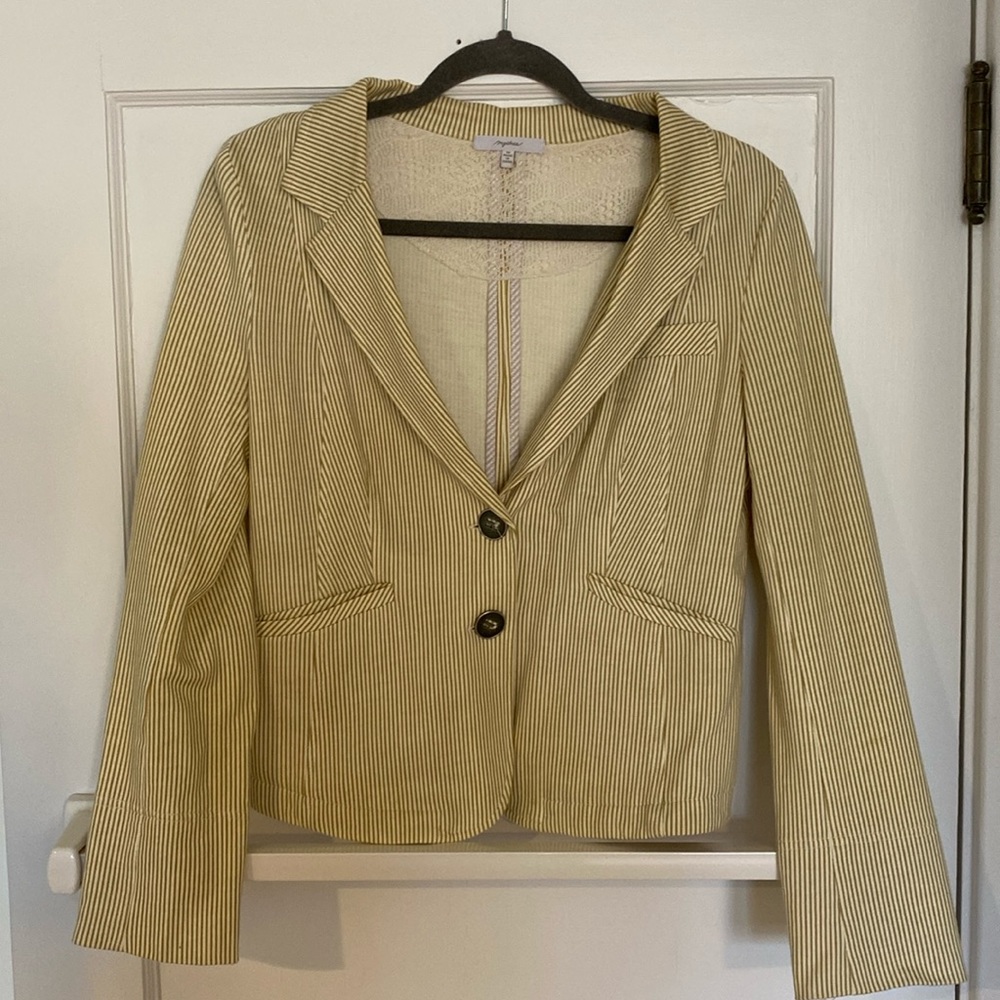 Cream and tan striped cotton blazer